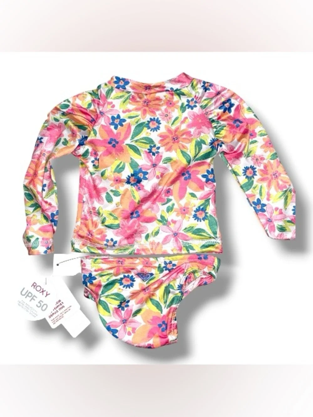 ROXY size 12 months 2 piece swim set long-sleeve swim top and bottoms floral